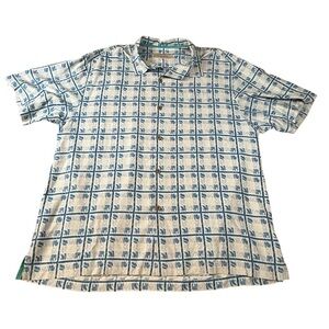 Tommy Bahama Men's 100% Silk Hawaiian Shirt Size XL Blue and White